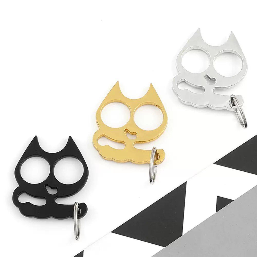 Stainless steel Mini cartoon cute cat kitty knuckle keychain